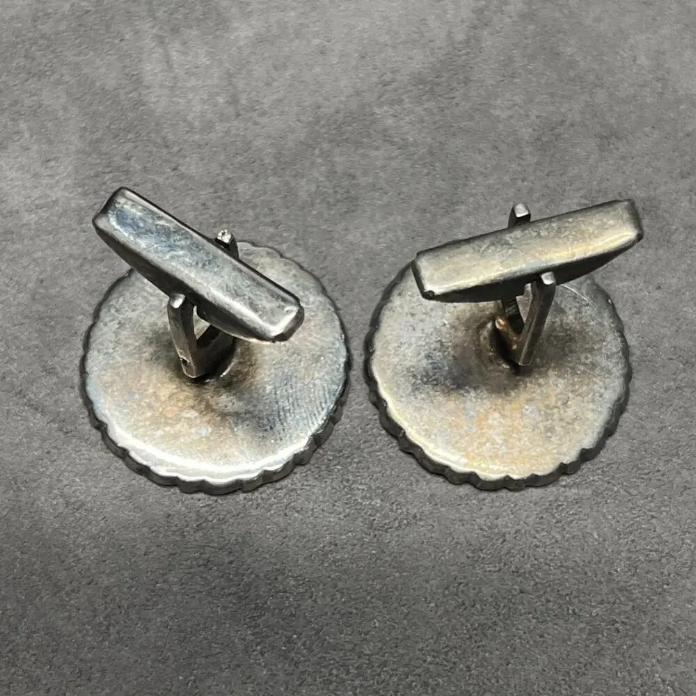 Vintage Pakistan Ornate Cufflinks Silver Tone 1” Round